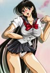  bishoujo_senshi_sailor_moon black_hair breasts brown_eyes female highres hino_rei long_hair outdoors panties pantyshot school_uniform serafuku skirt sky solo underwear upskirt 