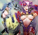  android ass blue_hair breasts cleavage cyborg dark_skin elbow_gloves gloves grey_eyes gun jasmine_t kos-mos kos-mos_ver._4 large_breasts long_hair multiple_girls purple_hair red_eyes t-elos thighhighs underboob weapon xenosaga xenosaga_episode_iii zohar 