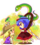  blush chibi crossed_arms frog hat michii_yuuki moriya_suwako multiple_girls rope shimenawa snake tears touhou yasaka_kanako you_gonna_get_raped 