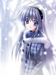  blue_eyes blush clannad long_hair otoki_raku sakagami_tomoyo snow solo 