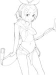  akinbo_(hyouka_fuyou) greyscale kagamine_rin microphone microphone_stand monochrome shorts solo unzipped vocaloid 
