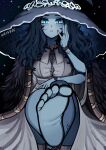  bare_legs barefoot blue_eyes breasts elden_ring feet krisb_ee krisbee large_breasts legs long_hair looking_at_viewer no_shoes non-web_source ranni_the_witch sitting soles toes 