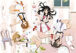  4girls asagiri_shiori black_hair blonde_hair book brown_hair chair floating floating_hair high_heels highres horiguchi_yukiko kitashirakawa_tamako long_hair makino_kanna multiple_girls official_art scan short_hair tamako_market third-party_source tokiwa_midori 