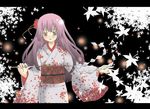  copyright_request gohei izumi_minami japanese_clothes kimono leaf letterboxed long_hair new_year purple_eyes purple_hair solo 