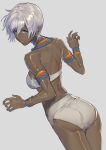  1girl absurdres bikini blue_eyes blue_nails bracelet cowboy_shot dark-skinned_female dark_skin earrings elena_(street_fighter) hair_between_eyes highres jewelry short_hair smile solo street_fighter swimsuit tanakalma turning_head white_bikini white_hair 