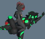 4_arms absurd_res anthro anthro_on_anthro areola ball_tuft balls big_balls big_breasts big_penis black_body black_fur breast_play breasts canid canid_demon canine canis cheek_tuft demon donya duo facial_tuft fox fur genitals glans green_areola green_body green_eyes green_fur green_glans green_markings green_nipples gynomorph gynomorph/male hair hi_res horn huge_penis hybrid intersex intersex/male larger_gynomorph/small_male male mammal markings multi_arm multi_limb nipples penis razor_morg red_eyes red_markings red_penis sex striped_horn stripes titfuck tuft wolf yellow_markings