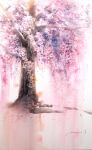  branch cherry_blossoms highres no_humans original painting_(medium) pink_background pink_theme plant plant_focus scenery shimizu_megumi_(m_acquerello) traditional_media tree watercolor_(medium) 