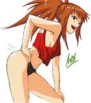  aoba_(smartbeat) bad_id bad_pixiv_id black_panties green_eyes hand_on_hip hand_on_own_knee leaning_forward my-hime open_mouth orange_hair panties ponytail red_hair signature sketch smile solo standing sugiura_midori tank_top underwear white_background 