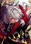  2boys absurdres antonio_salieri_(fate) antonio_salieri_(second_ascension)_(fate) black_suit blonde_hair conductor conductor_baton curly_hair fate/grand_order fate_(series) formal gloves grey_hair hair_over_one_eye highres jacket long_hair long_sleeves looking_at_viewer male_focus multiple_boys nashimoto_tsumire pants pinstripe_jacket pinstripe_pants pinstripe_pattern pinstripe_suit red_eyes shirt short_hair smile striped_suit suit white_gloves white_hair wolfgang_amadeus_mozart_(fate) 