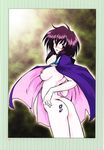  90s artist_request cape highres melfina_(outlaw_star) naked_cape nipples no_panties outlaw_star solo tattoo topless 