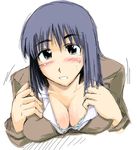  blue_hair blush breast_press breasts cleavage cosaten large_breasts school_rumble solo suou_mikoto 