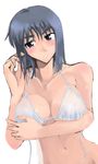  bikini blush breast_hold breasts cosaten large_breasts navel parted_lips school_rumble simple_background solo suou_mikoto swimsuit untied untied_bikini upper_body white_background white_bikini 