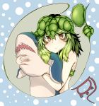  1girl facial_mark female green_hair monster_girl ocha_no_mae original plant_girl solo stuffed_animal stuffed_shark stuffed_toy 