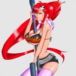  between_breasts breasts gun hair_ornament licking long_hair red_hair rokuichi solo tengen_toppa_gurren_lagann thighhighs weapon yoko_littner 