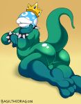 anthro basilthedragon belly butt crown elemental_creature elemental_humanoid feet flora_fauna green_body headgear hi_res humanoid lips male mario_bros nintendo nude piranha_plant plant plant_humanoid solo spikes tail