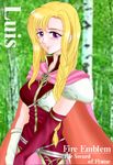  blonde_hair cape character_name copyright_name elbow_gloves fire_emblem fire_emblem:_rekka_no_ken gloves hissaa_(starlight_express) long_hair louise purple_eyes solo 