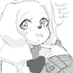 anthro bird_dog blush canid canine canis clothing cookie crumbs domestic_dog eating eating_food english_text fay_(star_fox) female food hunting_dog jacket mammal peanut_butter_cookie rommi scarf sketch solo spaniel text topwear