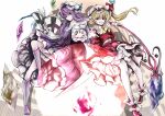  2girls ascot blonde_hair dress embodiment_of_scarlet_devil flandre_scarlet frills full_body hat laevatein_(touhou) mary_janes mob_cap multiple_girls patchouli_knowledge pointy_ears purple_hair red_dress red_eyes shoes simple_background smile socks touhou white_background wrist_cuffs yellow_ascot yutapon 