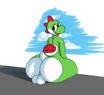  balls big_butt butt green_yoshi looking_back male mammal mario_bros nintendo nude open_mouth reptile scalie simple_background smile solo video_games vun yoshi 