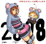  2girls animal_costume brown_eyes chinese_zodiac copyright_request demon_tail kotoyoro mouse mouse_costume multiple_girls new_year red_hair shiina_yuuto tail year_of_the_rat 