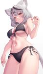  1girl absurdres animal_ear_fluff animal_ears aoi_zerii bare_shoulders bikini black_bikini black_hair blush breasts cat_ears cat_girl cat_tail cleavage front-tie_bikini_top front-tie_top grey_hair hair_between_eyes hair_ornament highres hololive large_breasts looking_at_viewer medium_hair multicolored_hair navel red_eyes sakamata_chloe side-tie_bikini_bottom solo streaked_hair swimsuit tail thighs virtual_youtuber x_hair_ornament 