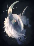  7_phi_3 absol animal_focus black_background forehead_jewel glint highres horns no_humans pokemon pokemon_(creature) red_eyes simple_background single_horn tail white_fur 