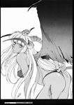  bat_wings copyright_request demon_girl greyscale highres horibe_hiderou horns monochrome panties solo thong underwear wings 