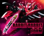  1boy armor commentary compound_eyes english_text flat_color fullfull_bottle hazard_trigger high_kick highres kamen_rider kamen_rider_build kamen_rider_build_(series) kicking male_focus open_hand otokamu pink_eyes rabbit+rabbit_form red_armor shoulder_armor solo spring_(object) 