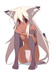  animal_ears breasts cat_ears dark_skin kokage-san kusaka_kokage long_hair medium_breasts original panties red_eyes solo tail thighhighs underwear white_hair 