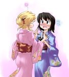  blush chopsticks japanese_clothes kimono koto lowres maribel_hearn multiple_girls obi sash touhou usami_renko zouni_soup 
