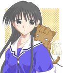  artist_request azumanga_daiou black_eyes black_hair cat dog long_hair lowres mayaa sakaki school_uniform tadakichi-san 