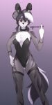  2024 absurd_res anthro breasts bunny_costume clothed clothing costume female fur gesture hair hand_gesture hi_res hyena looking_at_viewer mammal middle_finger multicolored_body observerdoz piercing red_eyes russian_text simple_background solo stigmata_(observerdoz) tail text 
