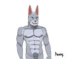  aninox anthro canid canine canis fur grey_body grey_fur hi_res male mammal muscular muscular_anthro muscular_male navel nipples partially_visible_penis pecs pubes solo wolf 