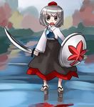  geta hat hirosato inubashiri_momiji long_skirt shield skirt solo sword tengu-geta tokin_hat touhou weapon 