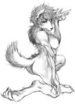  anthro areola biped breasts canid canine female fur graphite_(artwork) hair kneeling looking_back mammal marudi monochrome multi_breast multi_nipple nipples nude pencil_(artwork) rear_view simple_background solo traditional_media_(artwork) white_background 