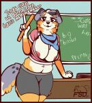 anthro big_breasts bluey_(series) breasts calypso_(bluey) canid canine canis exposed_breasts female fsdog hi_res huge_breasts mammal solo teacher