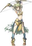  boots bow_(weapon) breasts brown_eyes cleavage cota green_hair lowres medium_breasts midriff sandals solo trusty_bell viola_(trusty_bell) weapon 