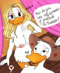 absurd_res after_fellatio after_oral after_sex anatid anseriform anthro avian avian_butt beak beak_lick bedroom_eyes big_breasts bird blonde_hair bodily_fluids breasts breath clothing cum cum_in_mouth cum_inside daisy_duck disney donald_duck drinking drinking_cum duck duo female genital_fluids hair hat hat_only headgear headgear_only headwear headwear_only heart_symbol hi_res licking long_hair lunula_(artist) male male/female mostly_nude musketeer narrowed_eyes nipples non-mammal_breasts non-mammal_nipples nude romantic seductive speech_bubble swallowing the_three_musketeers_(disney) tongue
