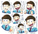  blue_suit blush clenched_hands expressions grin hand_on_own_chin happy heart heart_in_mouth index_finger_raised looking_at_viewer male_focus matsuno_osomatsu mone_(14ri0000) multiple_views one_eye_closed osomatsu-san outstretched_arms own_hands_clasped own_hands_together pointing_at_hand portrait smile star_(symbol) suit 