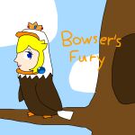  1girl bad_source bald_eagle bird blonde_hair blue_eyes cloud cloudy_sky eagle earrings gold_crown jewelry mario_(series) princess_peach sky sphere_earrings super_mario_3d_world_+_bowser&#039;s_fury tail tree warriorgirl345 wings 