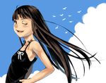  brown_hair camisole cloud copyright_request day long_hair lowres one_eye_closed sky solo yu-taro 