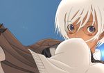  blue_eyes breasts glasses kiriman_(souldeep) large_breasts original skirt solo white_hair 