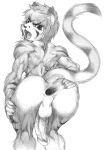 anthro anus back_muscles backsack balls biped felid feline fur gaping gaping_anus genitals graphite_(artwork) greyscale hair half-erect kemono looking_back male mammal marudi monochrome muscular muscular_anthro muscular_male nude open_mouth pencil_(artwork) penis raised_tail rear_view simple_background solo tail traditional_media_(artwork) white_background