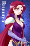  breasts brunya cape character_name cleavage copyright_name covered_nipples elbow_gloves fire_emblem fire_emblem:_fuuin_no_tsurugi gloves hissaa_(starlight_express) large_breasts long_hair red_eyes red_hair solo 