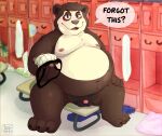  absurd_res anthro bear belly clothing digital_drawing_(artwork) digital_media_(artwork) english_text fur genitals hi_res jockstrap male mammal nipples nude overweight overweight_male penis portrait shaded slightly_chubby solo solo_focus spectacled_bear sport t_cayoti text tremarctine underwear 