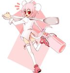  1girl ahoge animal_ears buck_teeth bucket copyright_request dress_shirt gloves heart mouse_ears mouse_tail new_year oversized_object pink pink_hair pink_legwear red_eyes shirt shoes short_hair sneakers solo spoon sugar_cube tail takano_saki thighhighs 