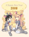  2girls animal_ears cheese chinese_zodiac copyright_request food mouse_ears multiple_girls new_year sakumo_(karatama) tail thighhighs year_of_the_rat 