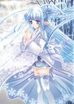  blue_hair copyright_request long_hair pointy_ears sakayaki_(burning_soul) snowflakes snowing solo thighhighs 