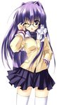  ayase_hazuki clannad fujibayashi_kyou glasses hikarizaka_private_high_school_uniform lowres school_uniform solo thighhighs 