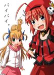  ahoge blonde_hair blue_eyes braid ferret gloves hat heterochromia hyouya_hiroshin lyrical_nanoha magical_girl mahou_shoujo_lyrical_nanoha_strikers multiple_girls red_hair twin_braids vita vivio yuuno_scrya 